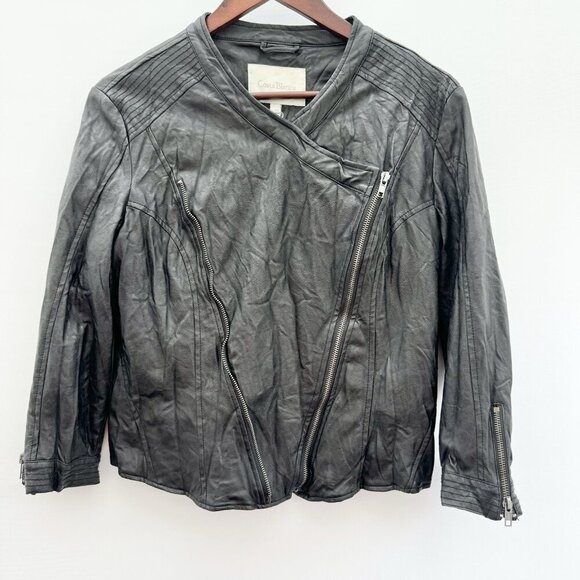Costa Blanca Vegan Leather Black Jacket Wrinkled Look Size Large - Picture 4 of 16